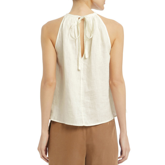 FRAME Tie Back Halter Neck Sleeveless Linen Blouse Tank Top Off White Cream XS - Picture 2 of 12